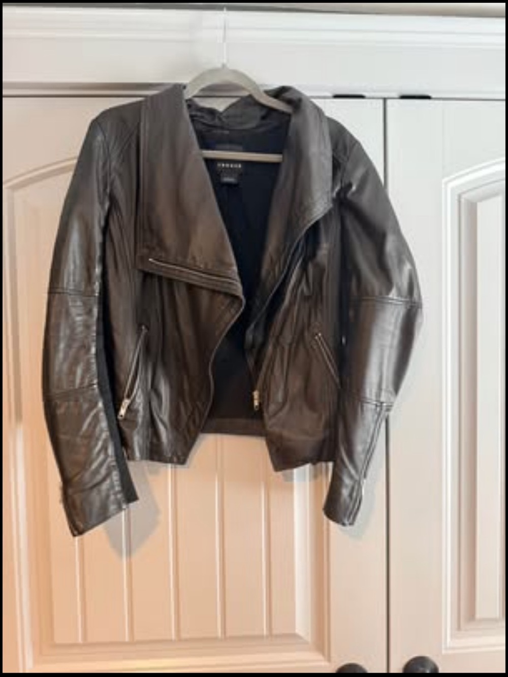 Trouvé Nordstrom Black Leather Draped Asymmetric Moto Jacket